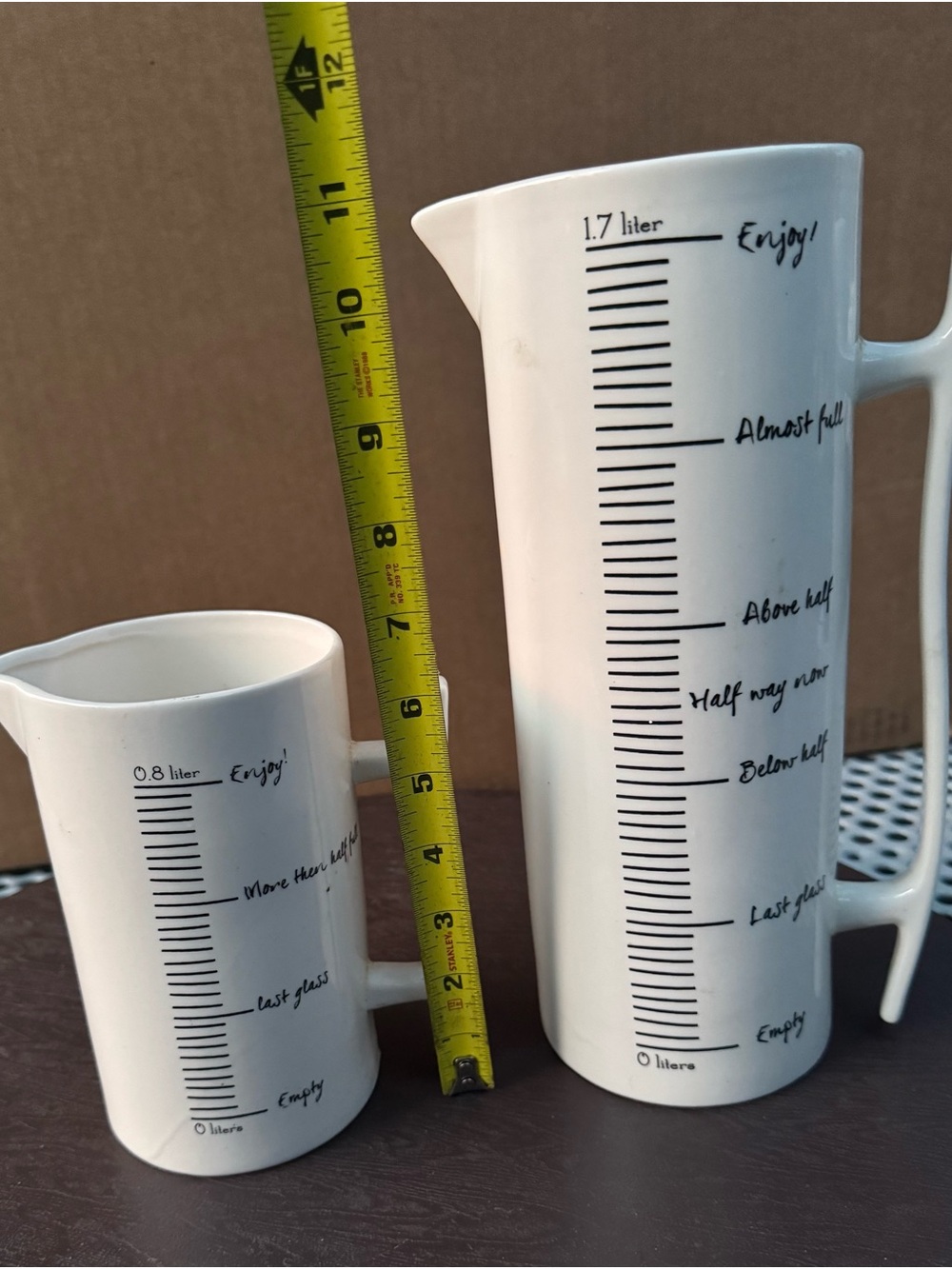 White Ceramic Measuring Pitchers - Graduated Volume Markings